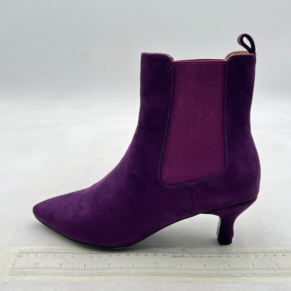 Shoes - Purple Suede Women Stylish Pointed Toe Low Heel Ankle Boots Pull On Comfortable
